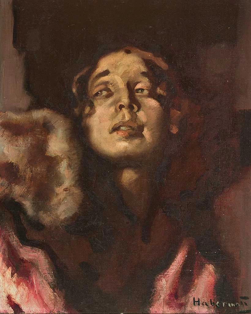 Hugo von Habermann - Ritratto di una signora con pelliccia